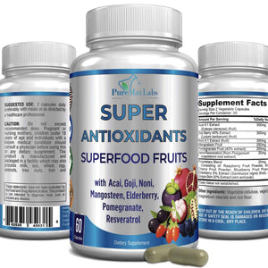 Super Antioxidant Fruit Superfood Complex - Powerful Antioxidant Superfruits, Acai, Goji, Noni, Mangosteen, Pomegranate, Elderberry, Resveratrol,