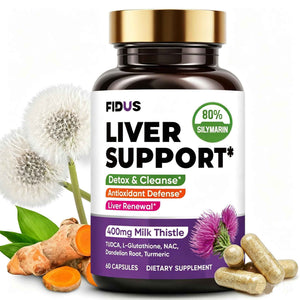 Fidus Milk Thistle Liver Liver Cleanse Detox & Detox Capsules - 400mg Silymarin with TUDCA, NAC, Turmeric & Dandelion Root for Liver Support - 60 Capsules