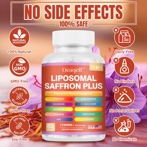 Oeaqeff Liposomal Saffron Supplements -11 in 1 100% Pure Saffron Extract 88.5 mg Maximum Absorption for Mood, Energy & Vision,Vegan, Non-GMO - 60 Vegan Capsules (1) OeaqeffBuy Supplements Australia