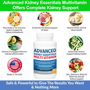 Advanced Kidney Essentials Multivitamin. Kidney Support Supplement for Complete Kidney Health. Kidney Health Supplement Kidney Restore