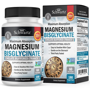 Magnesium Bisglycinate Chelated Supplement - High Absorption Magnesium Glycinate Supplement for Women and Men - Sleep, Muscle, Bone & Joint Support - Non-GMO, Non-Laxative Chelate - 180 Capsules BioSchwartzBuy Supplements Australia