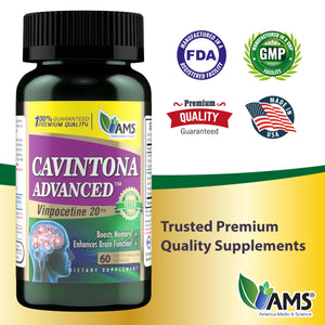 America Medic & Science Cavintona Advanced Supplement – Vinpocetine 20mg for Memory, Recall & Brain Health – Supports Cognitive Function, Focus, Mental Clarity & Blood Flow – 60 Capsules America Medic & ScienceBuy Supplements Australia