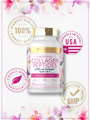 Carlyle Collagen Peptides with Vitamin C | 6000mg | 120 Caplets | Grass Fed Type II & III | Beauty Formula | Non-GMO, Gluten Free Supplement Carlyle buy supplements Au