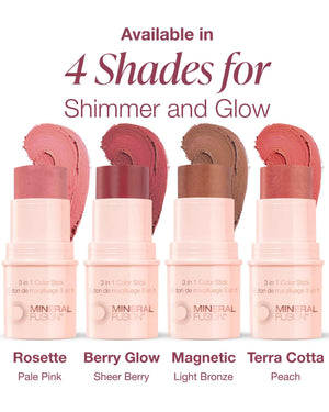 Mineral Fusion 3-in-1 Color Stick - Hydrating Tinted Cream Blush for Cheeks, Lip and Eye - Natural Multi Use Makeup (Berry Glow)