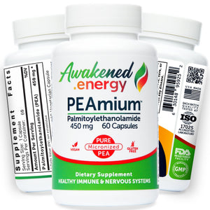 Palmitoylethanolamide 450mg Comfort Mobility Nerves Cognitive & Immune Support - Micronized High Absorption - All Natural Pea - USA Made - No Additives or Excipients – 60 Vegan Capsules Supplement Awakened.energyBuy Supplements Australia