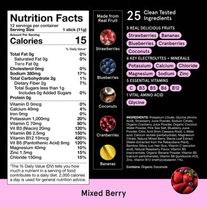 DryWater® Electrolyte + Vitamin Hydration Powder Packets – Mixed Berry, 1,000mg Potassium, Real Organic Fruit, NSF Certified for Sport,