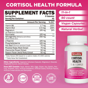 GREABBY Cortisol Supplements for Women, 11-in-1 Formula with Ashwagandha, L-Theanine, Phosphatidylserine and More, Lower Cortisol Health Support, 90 Vegan Capsules GREABBYBuy Supplements Australia