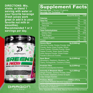 DRAGON PHARMA Greens and Reds, Over 23 Nutritious Superfoods, Reds and Vegetables, Optimal Health and Wellness (30 Servings, Original) DRAGON PHARMABuy Supplements Australia