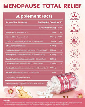 MEGNETA Menopause Supplements for Women - 10-in-1 Hormone Balance Complex with Black Cohosh, DIM, Chasteberry & Ashwagandha - Support for Hot Flashes, Night Sweats