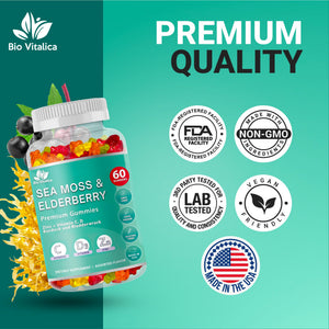 BIO VITALICA Irish Sea Moss Gummies with Elderberry – USA Made Vegan Gummies with Vitamin C, D & Zinc – Immune Support Supplement with Bladderwrack & Burdock Root for Adults & Kids – 3 Packs BIO VITALICABuy Supplements Australia