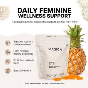 Magic V Care – Premium Feminine Balance Gummies – Women’s Wellness & pH Support – Vaginal Health, Immunity & Hormonal Balance – Vegan, Gluten-Free – Tropical Pineapple – 90 Gummies – 45 Servings Magic V SteamBuy Supplements Australia