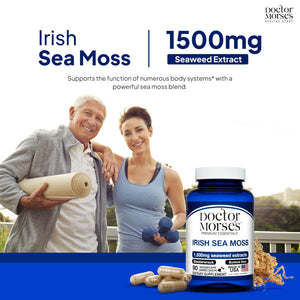 Irish Sea Moss Advanced Supplement Capsules 1500mg, Ultra Potent Seamoss Advanced with Bladderwrack & Burdock Root, Made in FDA-Registered, NSF-Certified Facility, Overall Health Support, 90 Capsules Doctor Morse'sBuy Supplements Australia