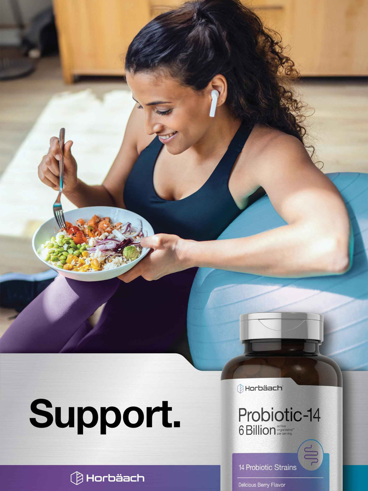 Horbäach Probiotics 6 Billion CFUs | 200 Chewable Tablets | Berry Flavor | 14 Probiotic Strains | Vegetarian, Non-GMO & Gluten Free Supplement for Men & Women