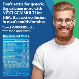 Next Gen Multi for Him Advanced Men’s Multivitamin Supplement – 26-in-1 Multiblend for Beard & Hair Growth, Men’s Reproductive Health Eu Natural