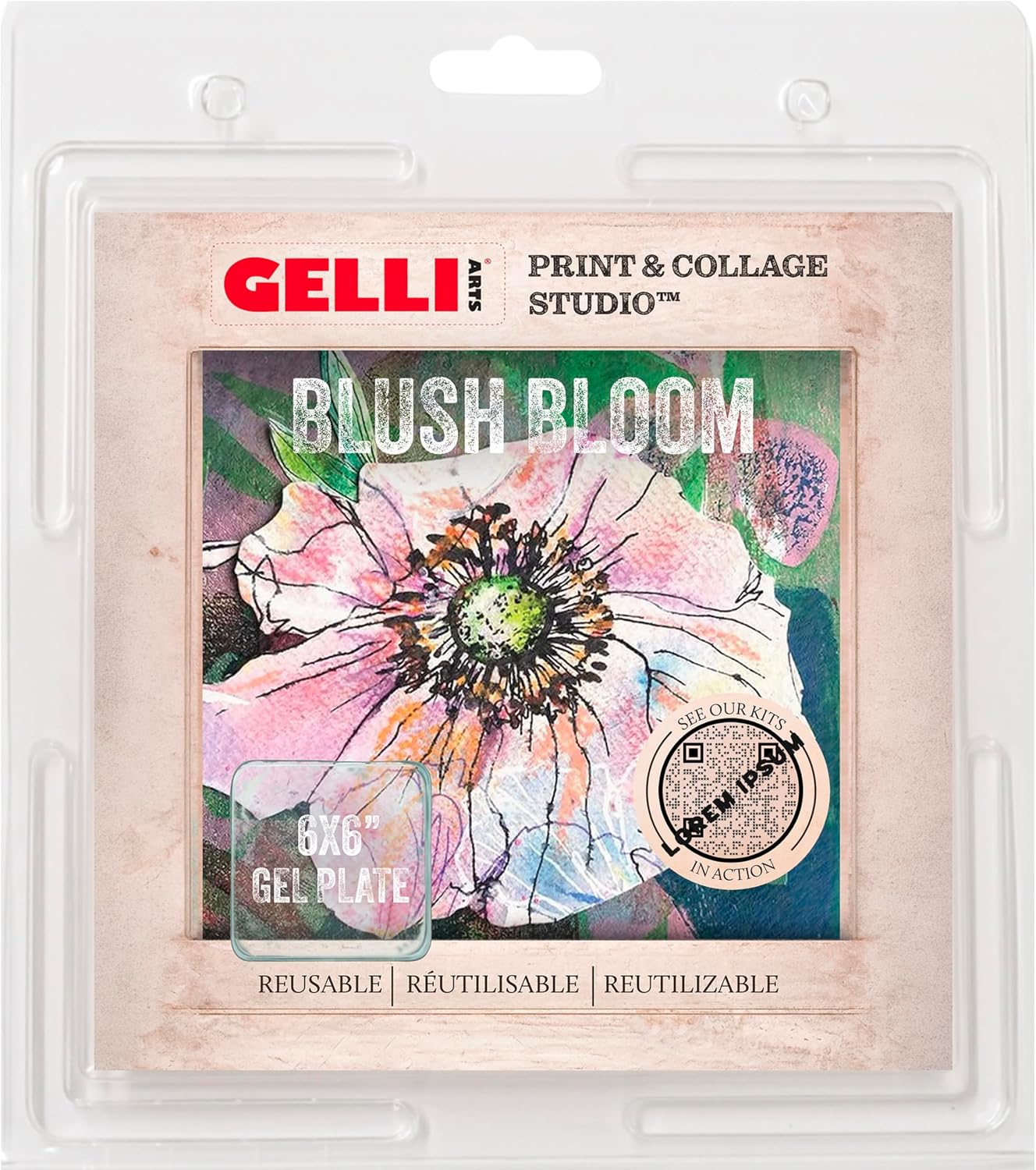 Gelli Arts Gel Printing Plate - Reusable Gel Printing Plate, Printmaking Supplies, Monoprinting at Home, Arts and Crafts - Easy Cleaning & Storage - Made in the USA - 6" x 6" - Blush Bloom