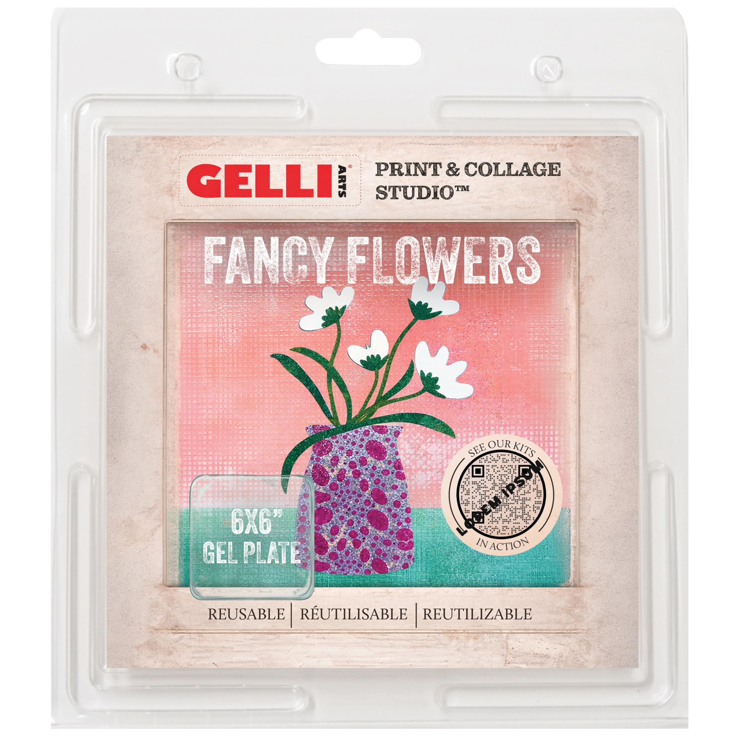 Gelli Arts Gel Printing Plate - Reusable Gel Printing Plate, Printmaking Supplies, Monoprinting at Home, Arts and Crafts - Easy Cleaning & Storage - Made in the USA - 6" x 6" - Blush Bloom