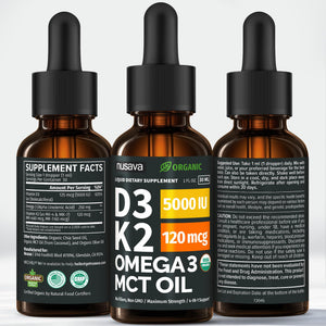 (2 Pack) Organic Vitamin D3 K2 Drops with MCT Oil Omega 3, 5000 IU, Maximum Strength Vitamin D Liquid, No Fillers, Non-GMO Liquid D3 for Faster Absorption and Immune Support (Unflavored, 2 Fl Oz) NUSAVABuy Supplements Australia
