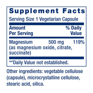Life Extension Magnesium Caps, 500 mg, Magnesium Oxide, Citrate, and Succinate, Heart Health, Healthy Bones, Metabolism Support, 100 Vegetarian Capsules Life Extension buy supplements Au