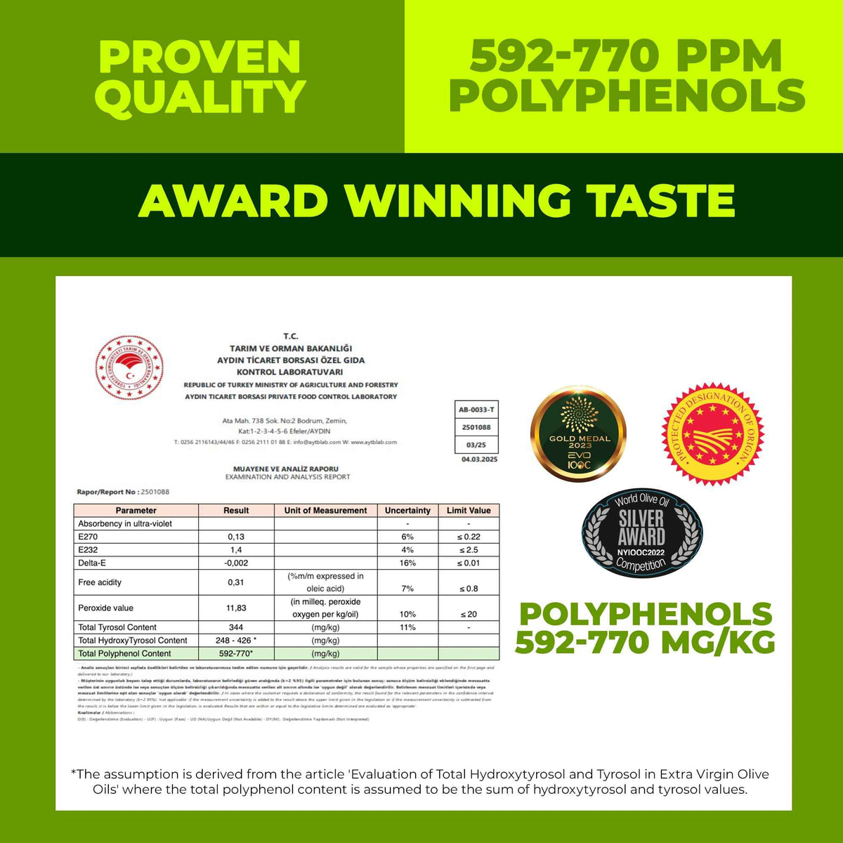 Polyphenol Rich Olive Oil Extra Virgin by Zest Delites, Up To 770 mg/kg High Polyphenol Olive Oil, Cold Pressed EVOO, Heart & Immunity Support, Single Origin