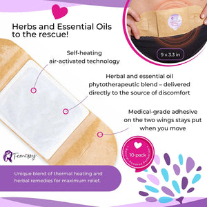 Heat Patches for Menstrual Cramps Based on Flow Strength, 10 Period Patches for Weak & Normal Flow & 1 Single Patch with Natural Herbs & Oils; Disposable Stick On Heating Pads Cramp-Free Period FemissyBuy Supplements Australia