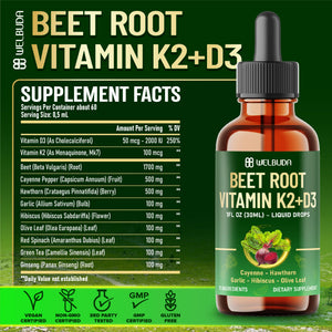 11in1 Beet Root Liquid Supplement - for Support Immune, Energy - with Vitamin D3, Vitamin K2, Hawthorn Berry, Cayenne Pepper, Garlic, Hibiscus, Olive, Red Spinach, Green Tea - 1 FL Oz - 30 Servings WELBUDABuy Supplements Australia