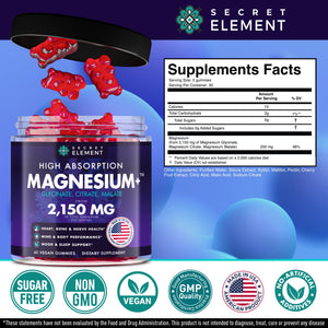 Magnesium Glycinate 2150 MG Gummies, High Absorption Magnesium Glycinate, Citrate & Malate, Sugar-Free, Vegan, Chews for Men & Women, 60 Gummies, Cherry Flavor– 60 Wild Cherry Flavor Chews Secret ElementBuy Supplements Australia
