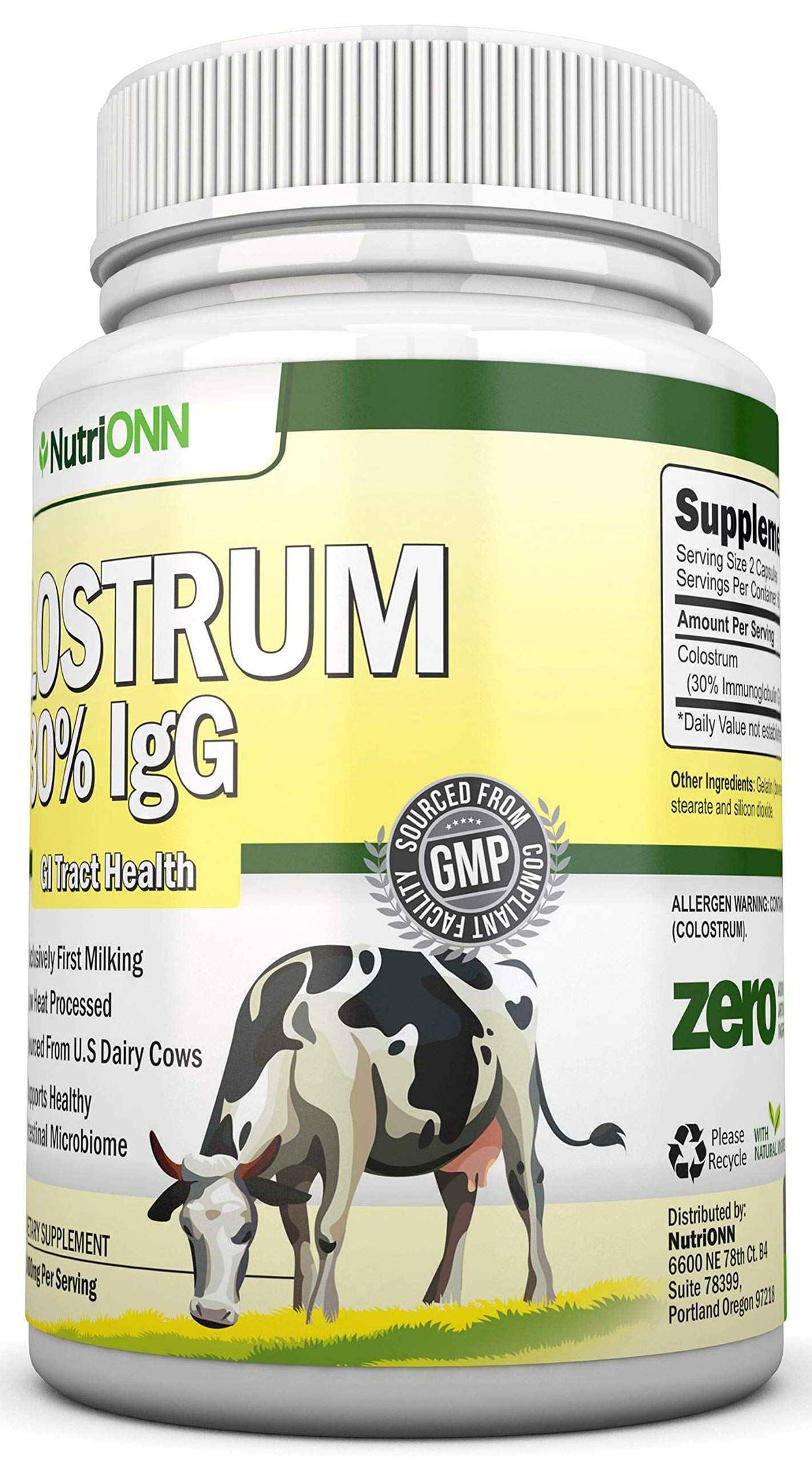 Colostrum - 1000mg - 120 Capsules - 30% IgG - Non-GMO US Dairy - First Milking Bovine Colostrum - Low Heat Processed - Great for GI Tract Health