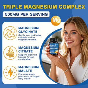Magnesium Complex 500mg, Magnesium Glycinate, Malate & Citrate - High Absorption Chelated Triple Magnesium Supplement with Zinc, Vitamin D3 for Muscle, Nerve, Bone & Immune Support, Vegan 120 Capsules NATURE TARGET buy supplements Au