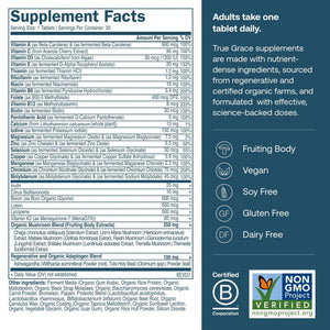 True Grace Men's 40+ One Daily Multivitamin Fermented Minerals, Organic Adaptogens & Mushrooms Whole Body Balance Immune True Grace