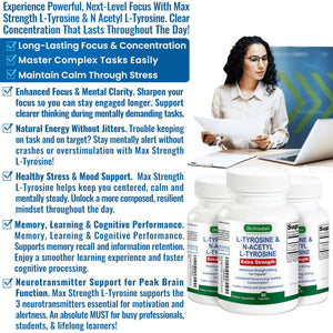 Max Strength L Tyrosine Supplement & N Acetyl L Tyrosine Peak Focus, Alertness, Concentration, Body & Mind Energy. L-Tyrosine 850mg Per 1 Capsule. A Well-Being Nutrient Boost For Performance BioWisdom Nutraceuticals buy supplements Au